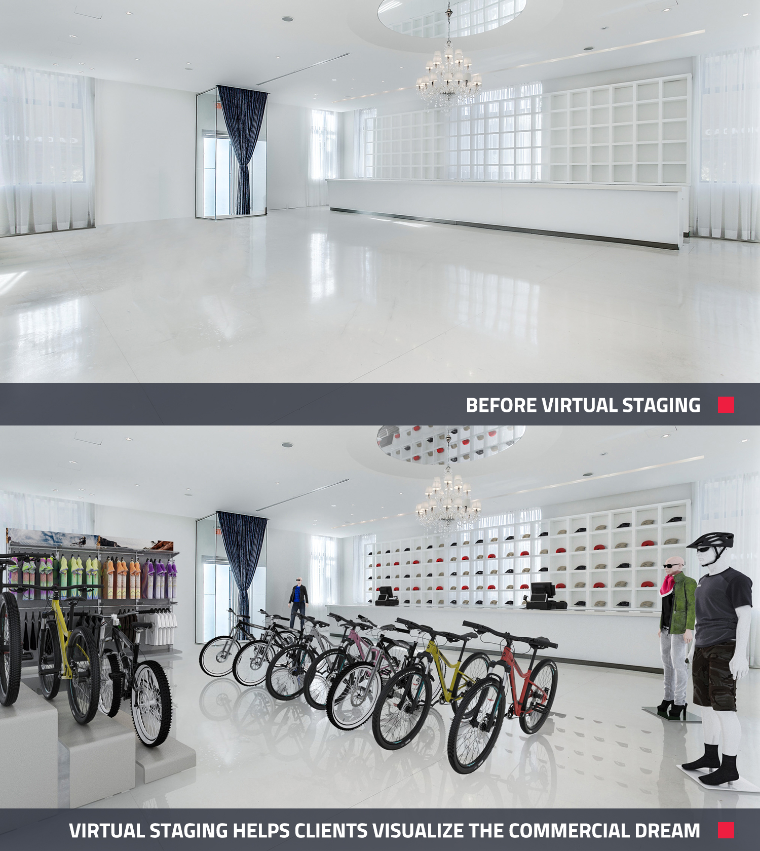 Virtual Staging helps clients visualize the commercial dream