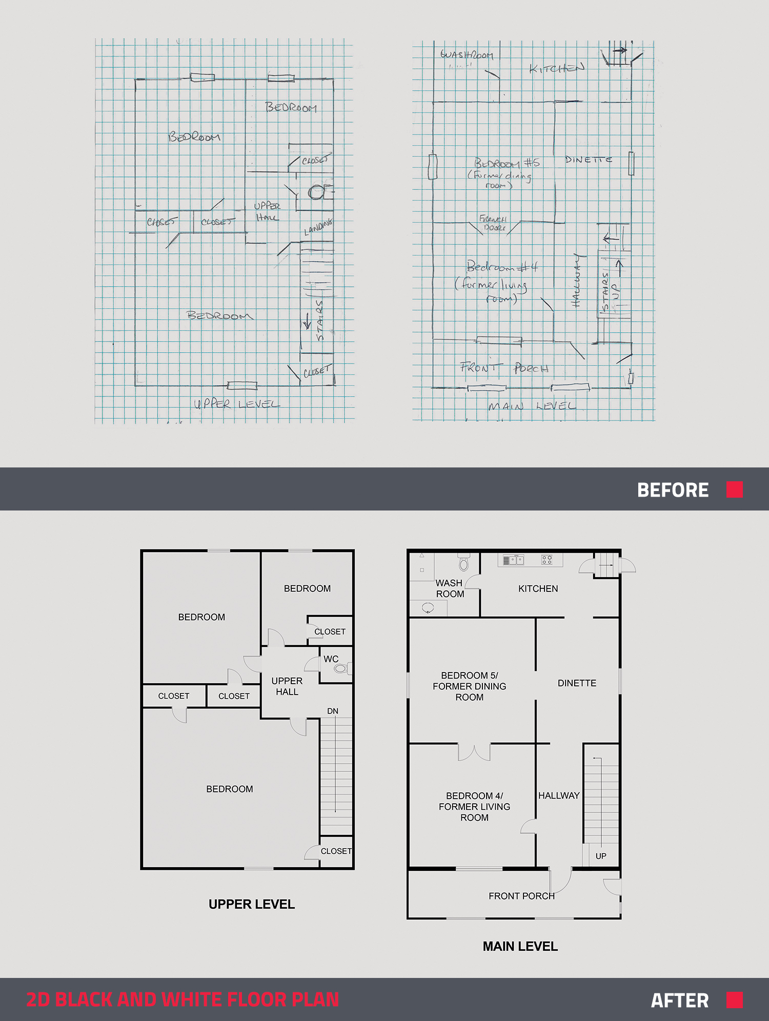 before and after of a floor plan design