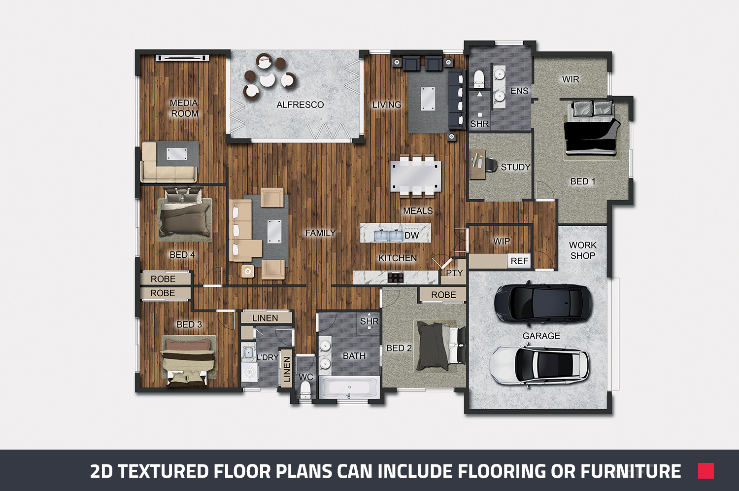 2d textured floor plan that includes flooring and furniture 