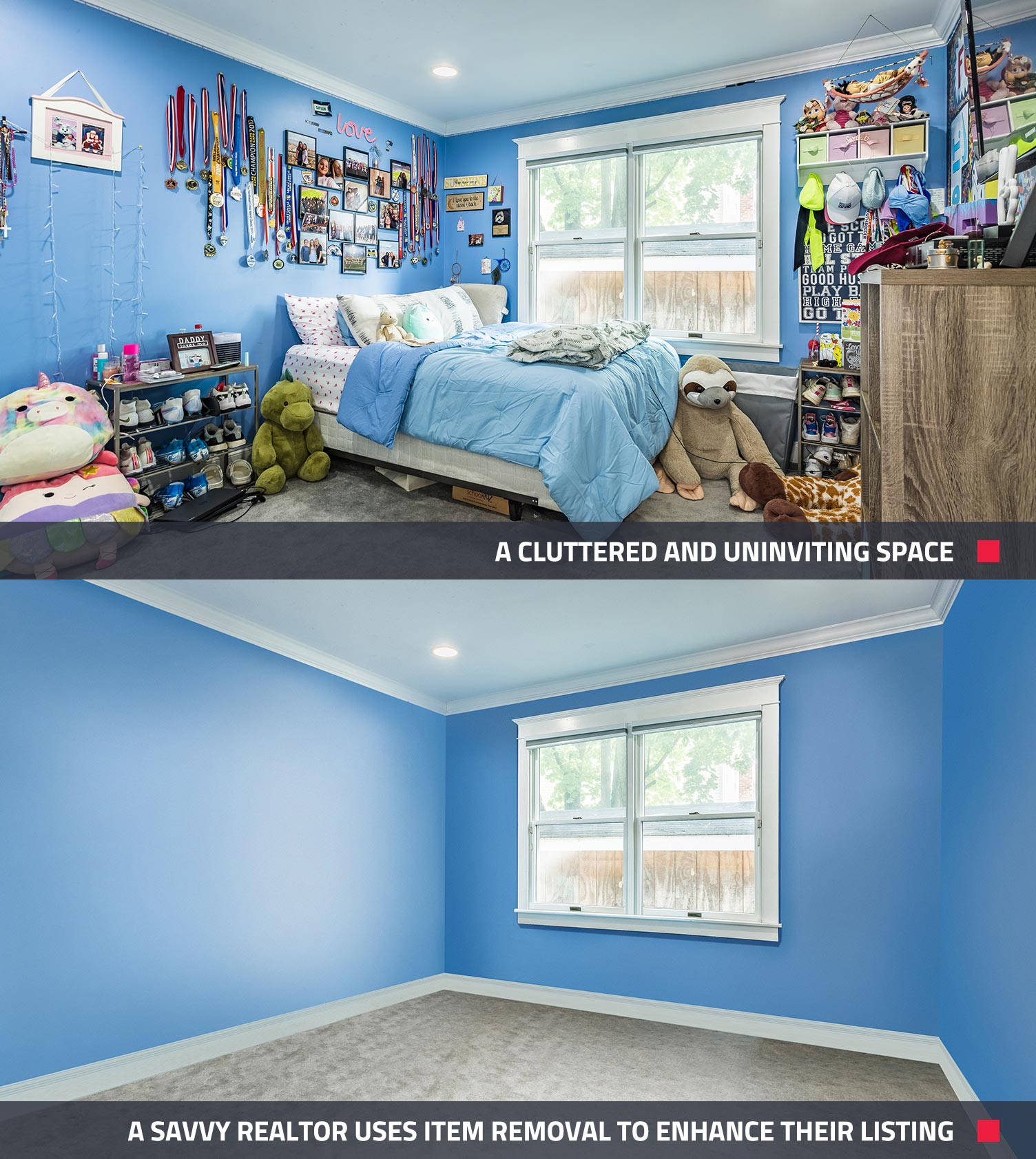 before and after of what an image enhancement can do to real estate photos